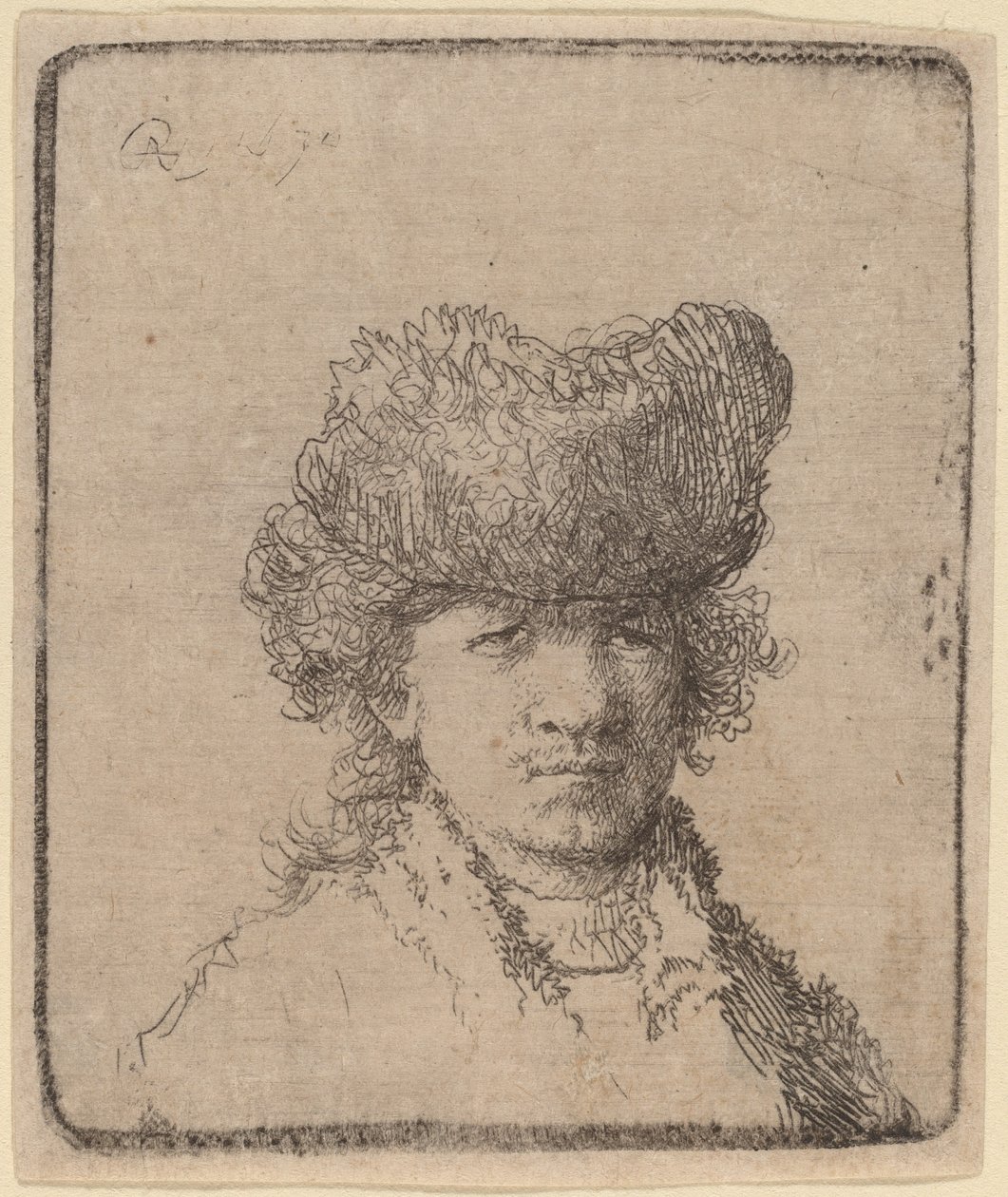 Autorretrato com gorro de pele de Rembrandt van Rijn