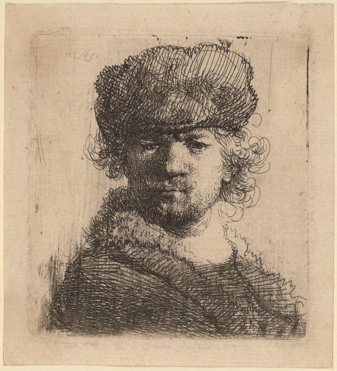 Auto-retrato com um boné de pele pesada de Rembrandt van Rijn