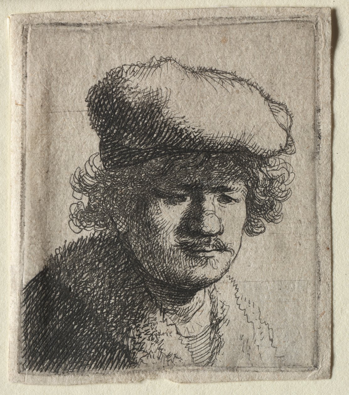 Auto-retrato com o boné puxado para a frente de Rembrandt van Rijn