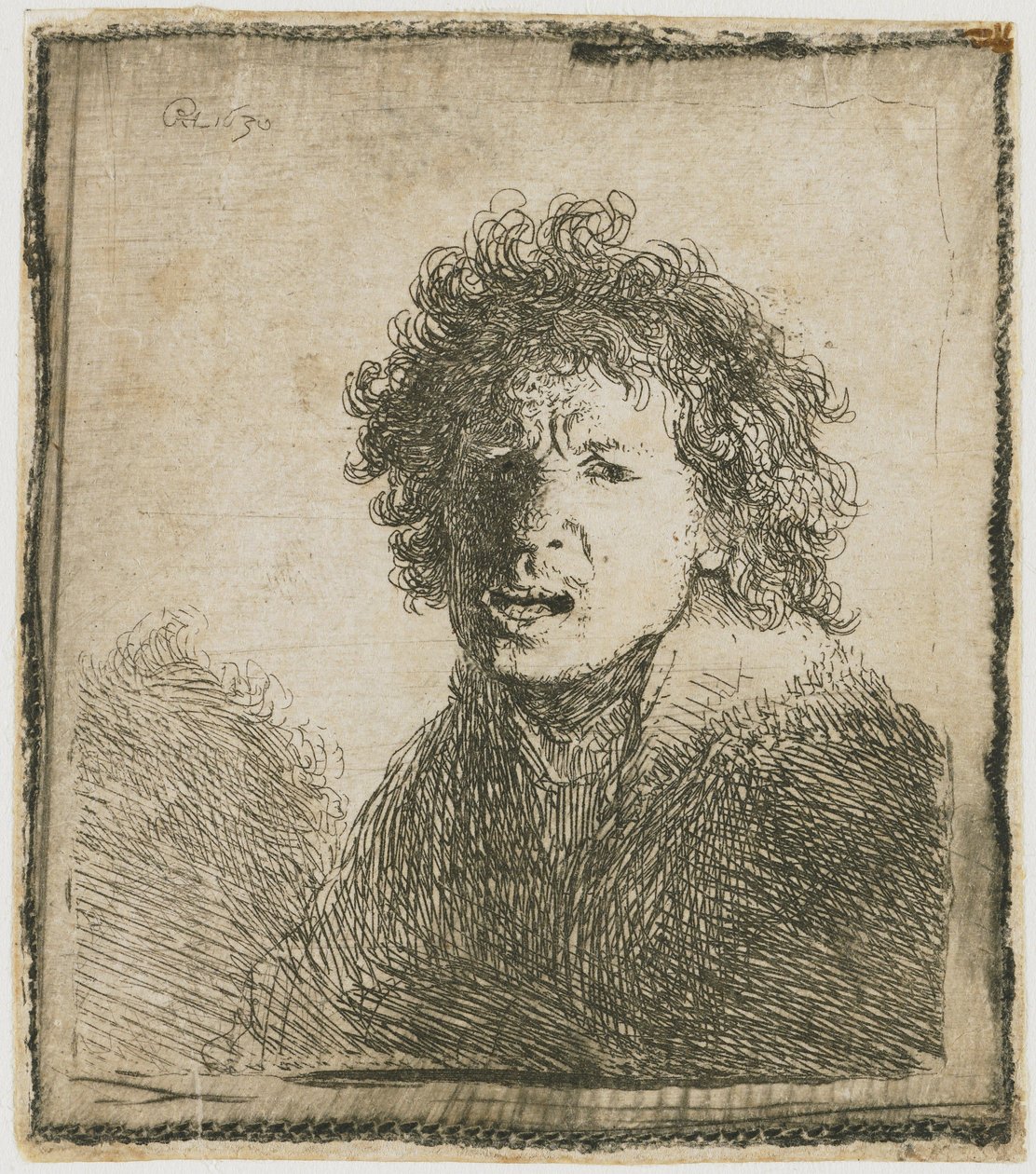 Auto-retrato com a boca aberta, 1630. de Rembrandt van Rijn