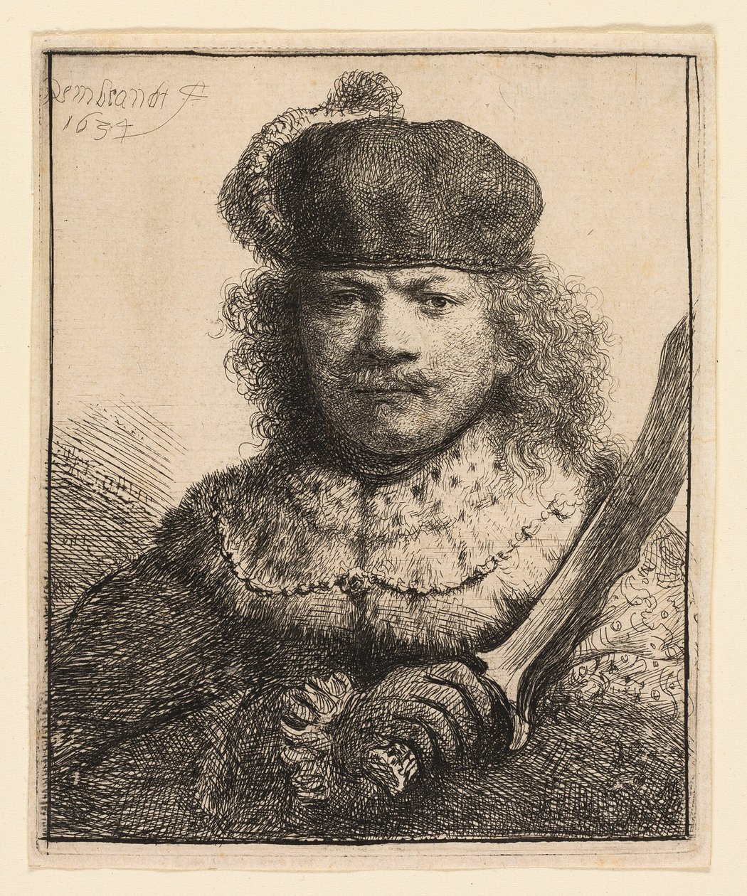 Autorretrato com Sabre Erguido de Rembrandt van Rijn