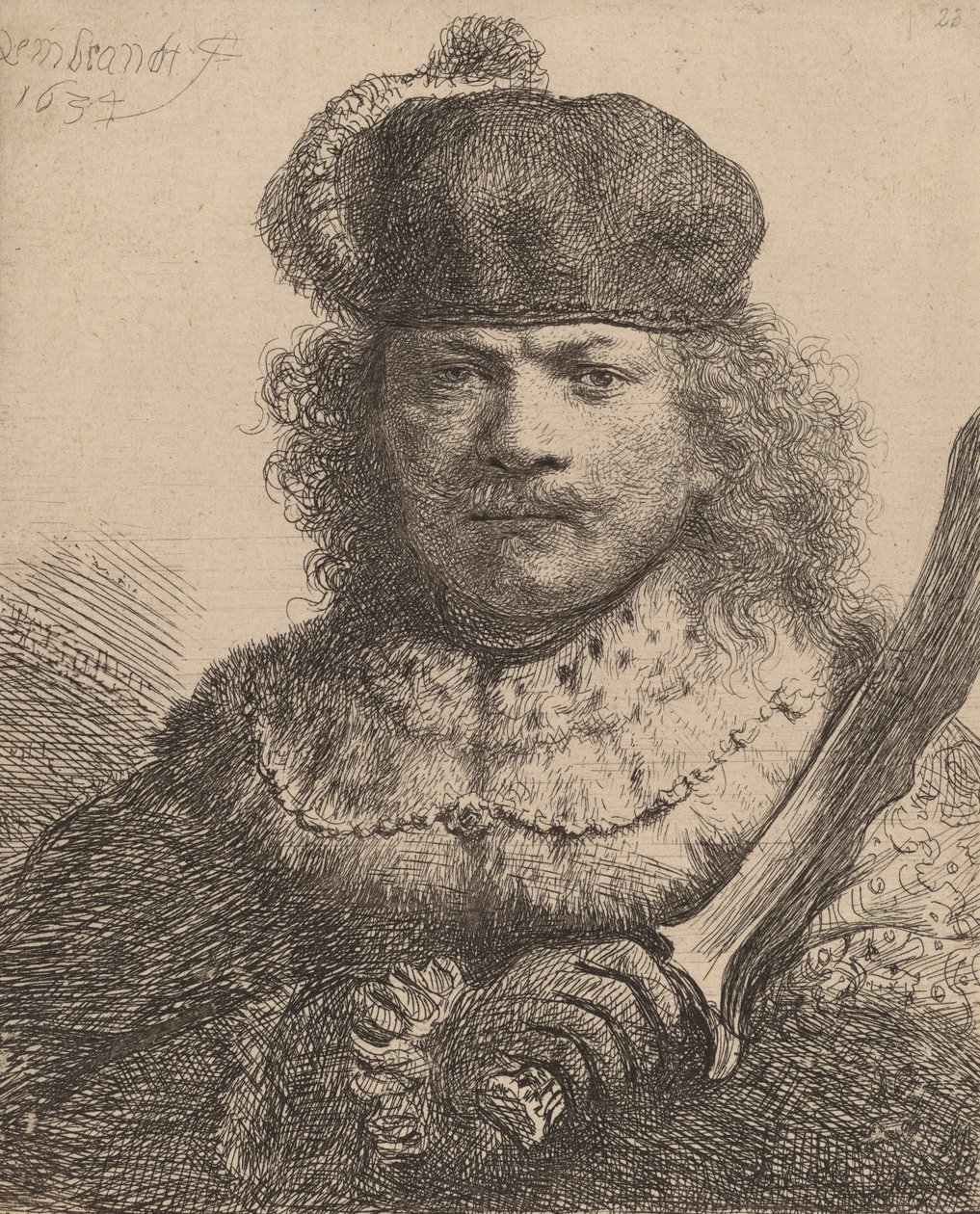 Autorretrato com Sabre Erguido, 1634. de Rembrandt van Rijn