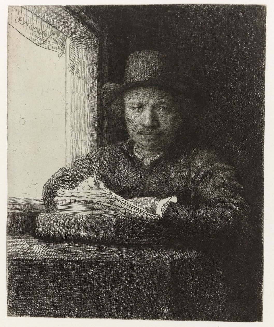 Auto-retrato, Etching at a Window
Gravura de auto-retrato a uma janela de Rembrandt van Rijn