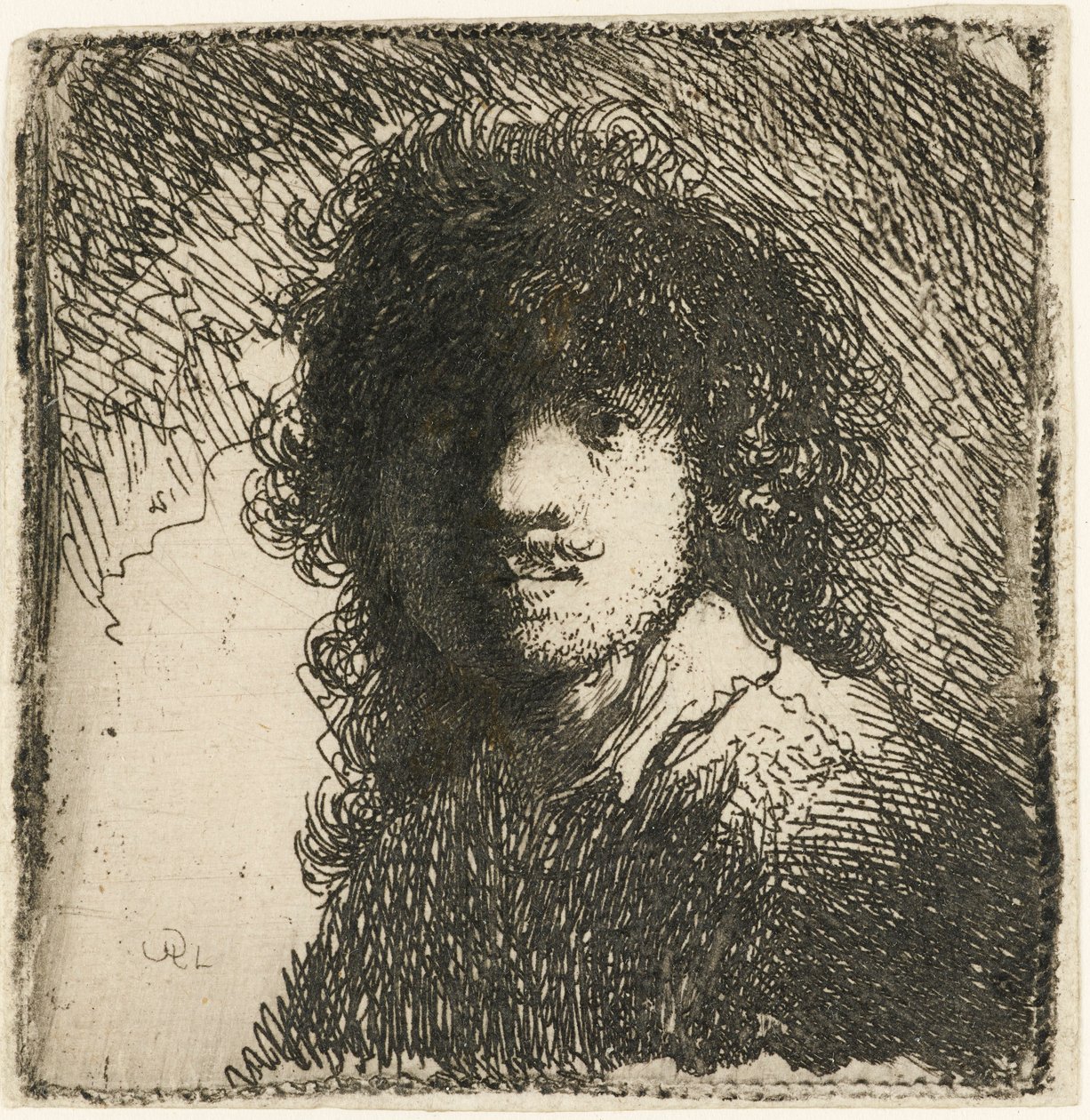 Auto-retrato de cabeça descoberta: busto, c.1629. de Rembrandt van Rijn