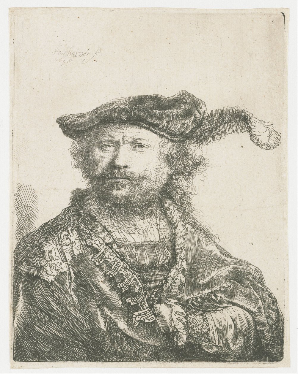 Auto-retrato em um gorro de veludo com pluma Auto-retrato em um gorro de veludo com pluma de Rembrandt van Rijn