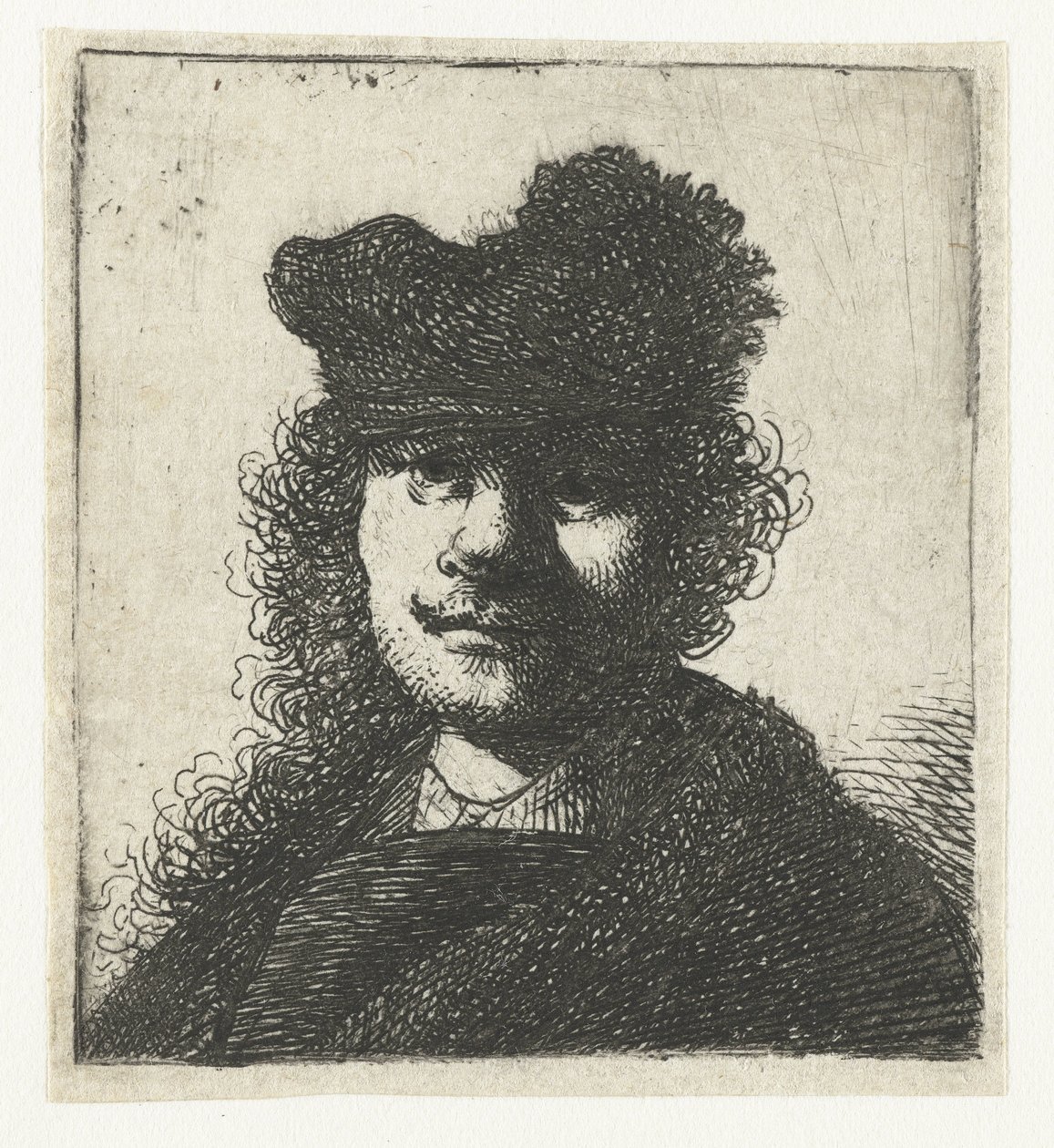 Auto-retrato em boné e capa escura: busto de Rembrandt van Rijn