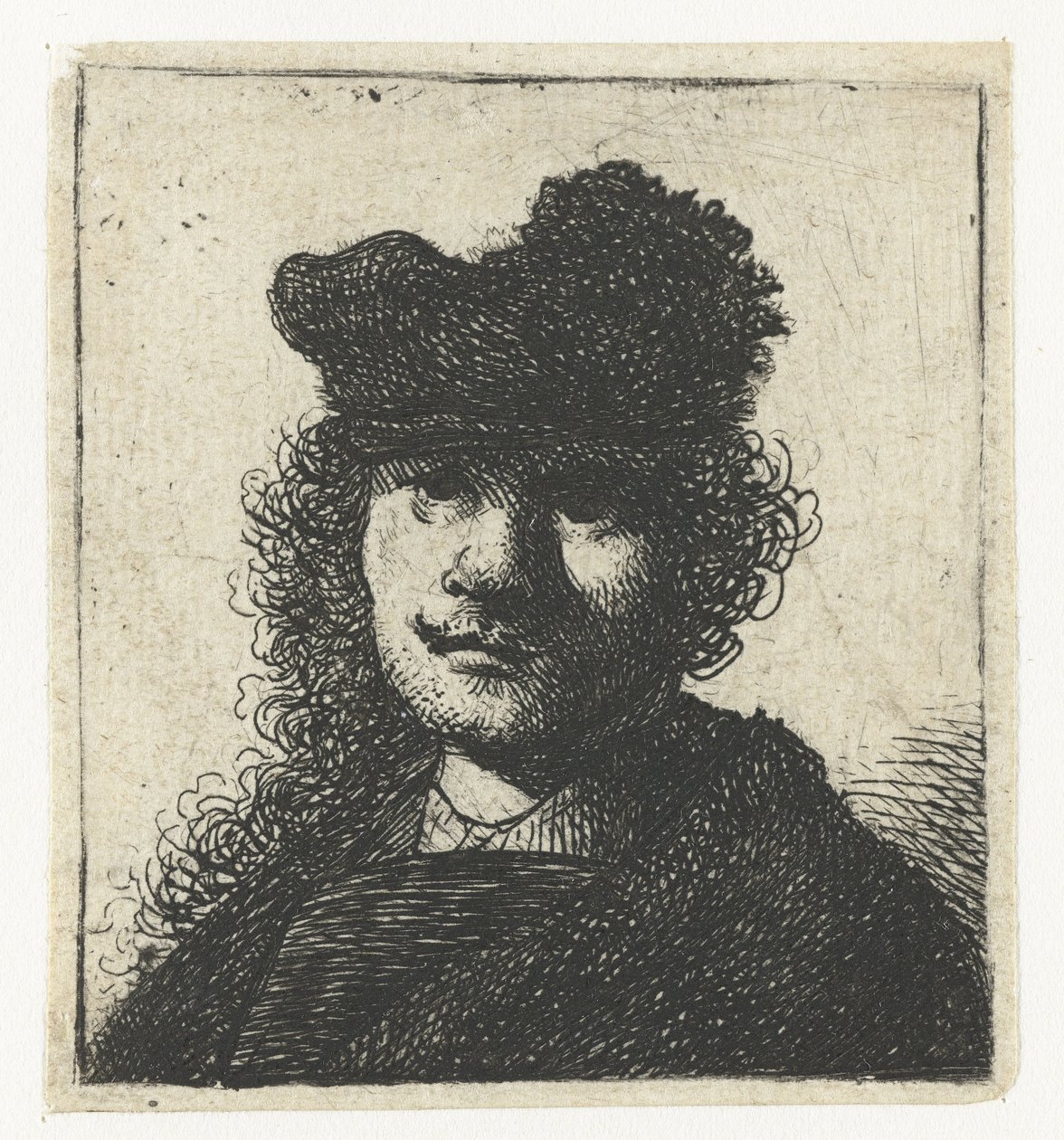 Auto-retrato de boné e manto escuro: busto de Rembrandt van Rijn