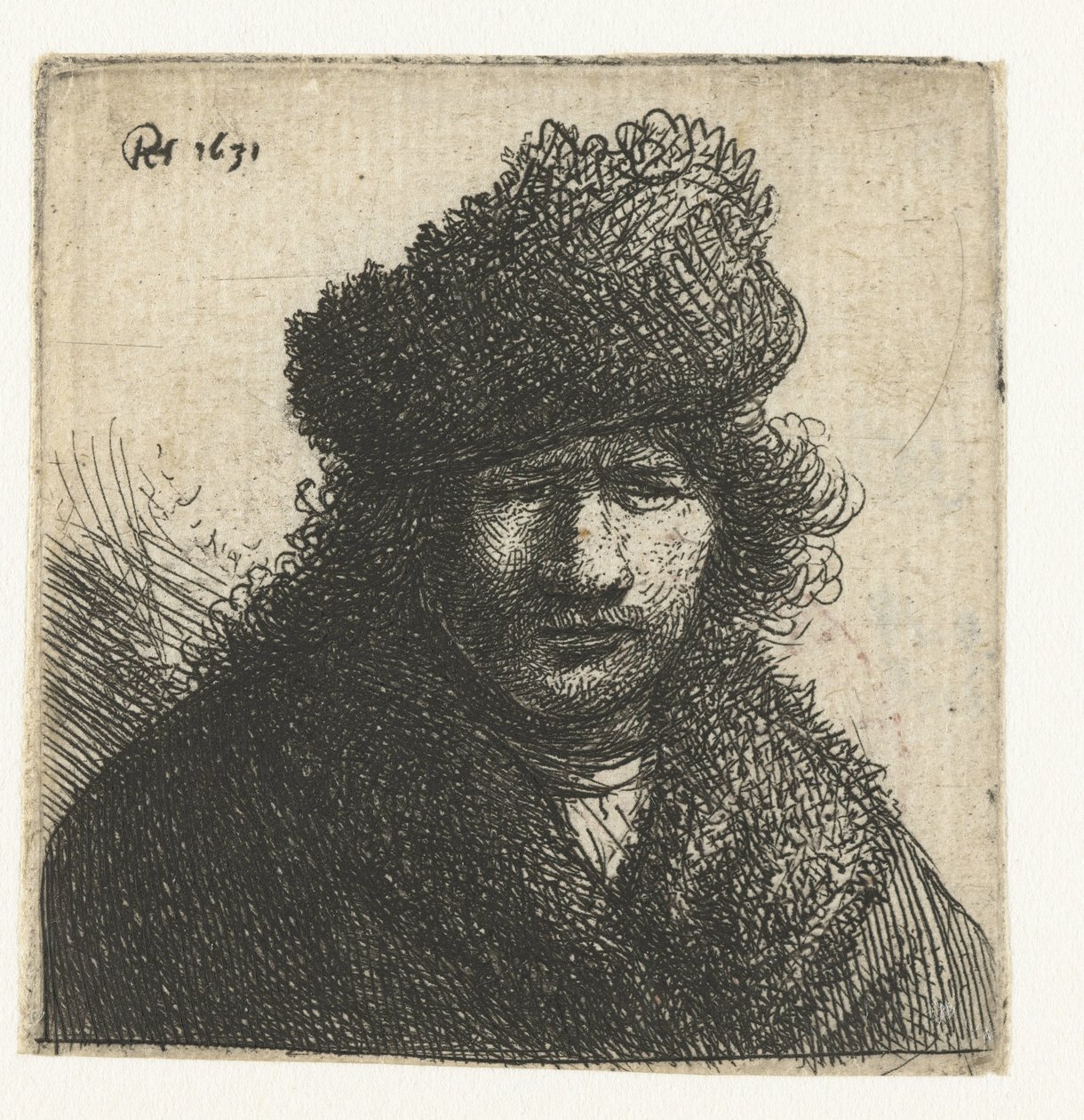 Auto-retrato com uma capa de pele inclinada: busto de Rembrandt van Rijn