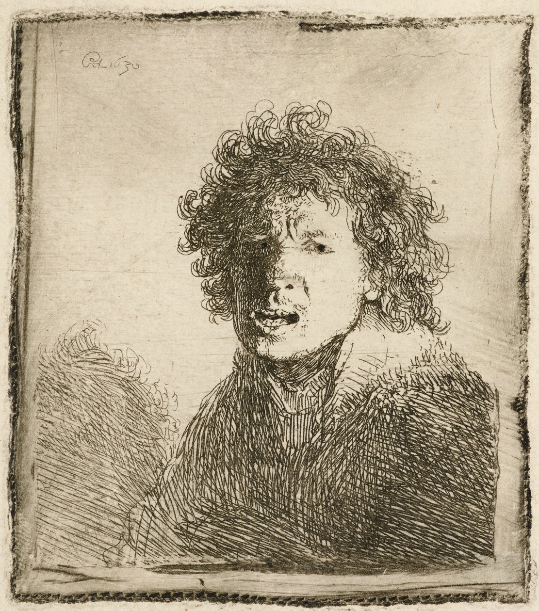 Auto-retrato de boca aberta, como se gritasse: busto, 1630. de Rembrandt van Rijn