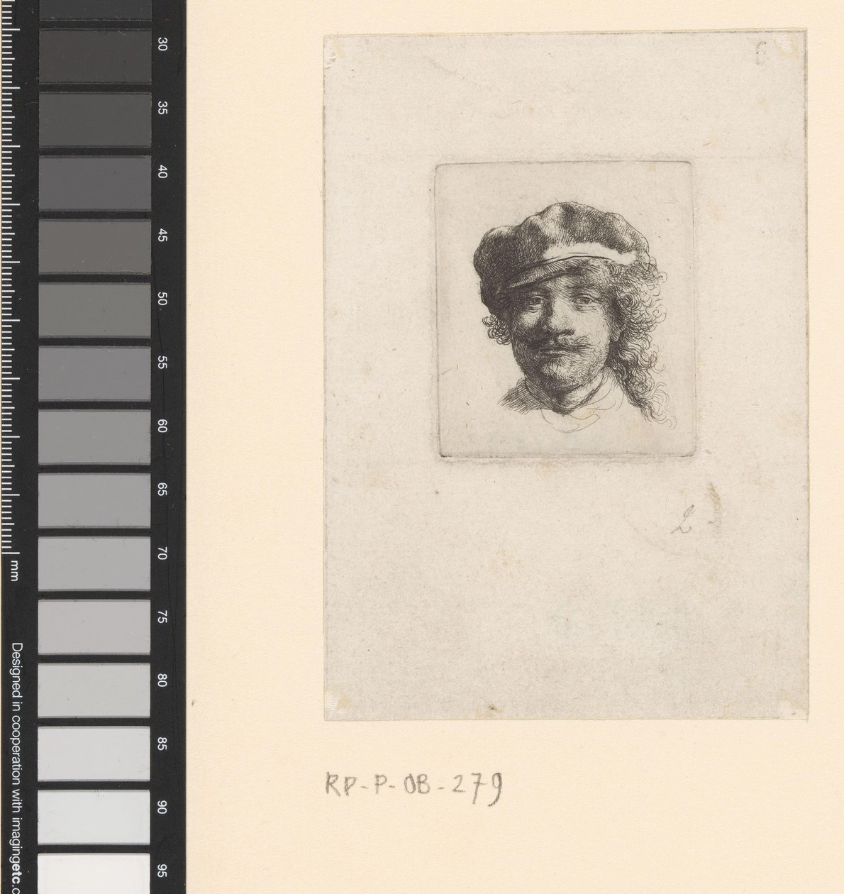 Auto-retrato com um boné macio: rosto inteiro, apenas a cabeça de Rembrandt van Rijn