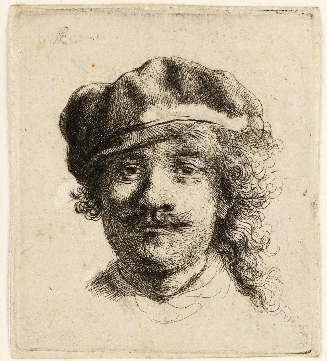 Auto-retrato com gorro macio: rosto inteiro, cabeça só, c.1634. de Rembrandt van Rijn