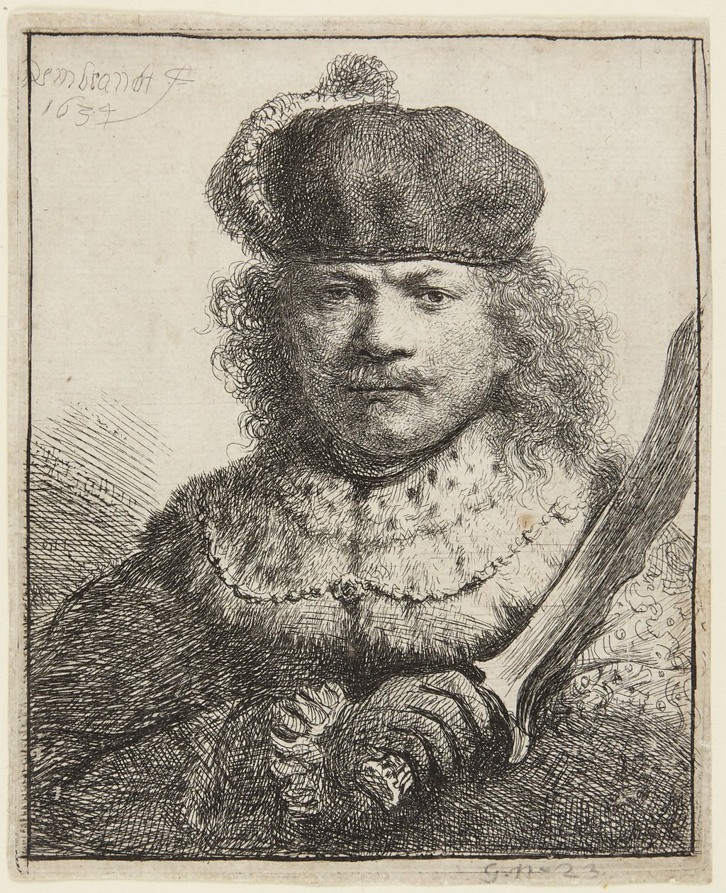 Auto-retrato com sabre erguido de Rembrandt van Rijn