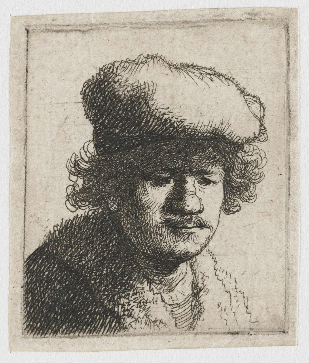 Auto-retrato com o boné puxado para a frente de Rembrandt van Rijn