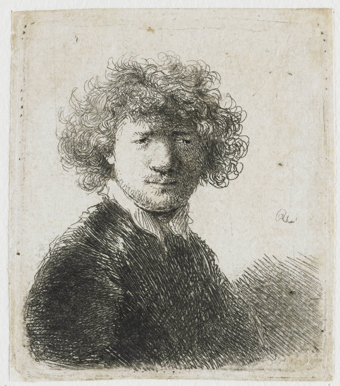 Auto-retrato com cabelos cacheados e gola branca: busto de Rembrandt van Rijn