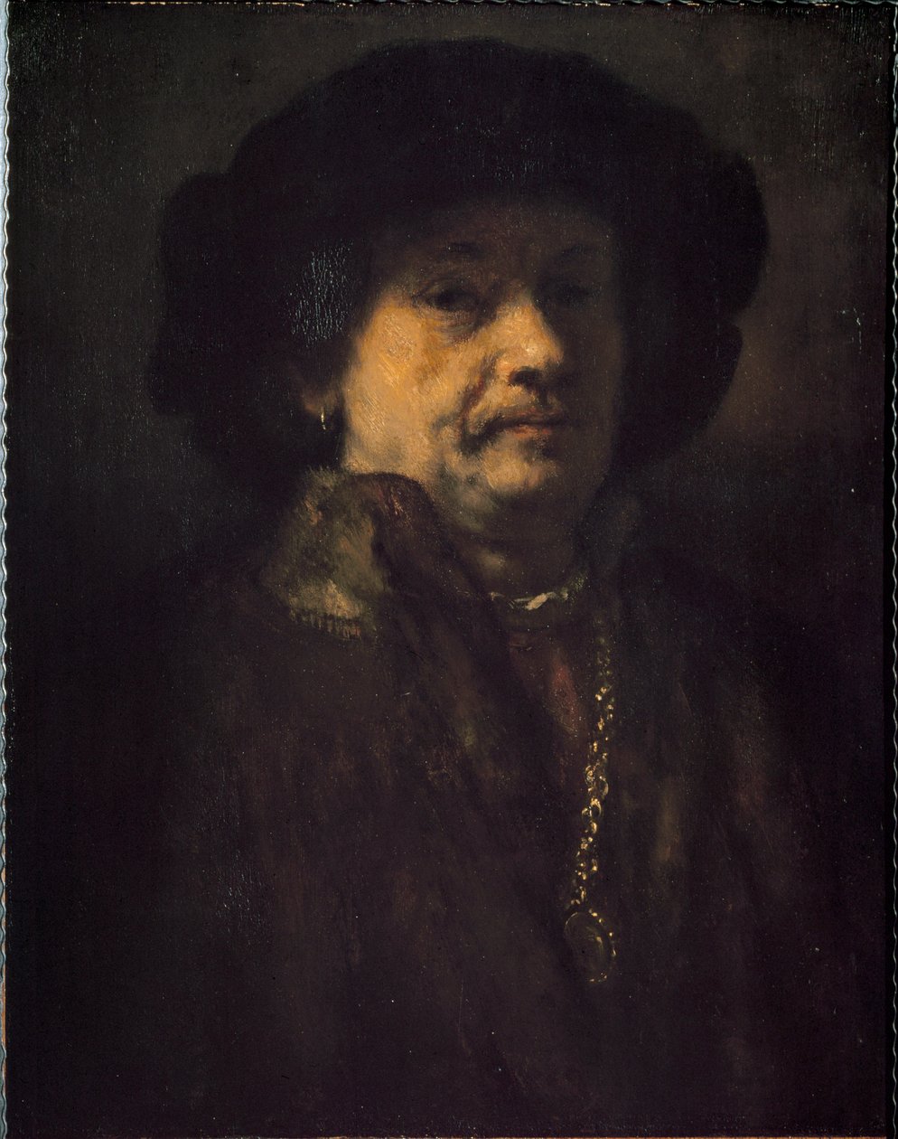 Auto-retrato com brinco e corrente dourada (Pintura de Rembrandt van Rijn