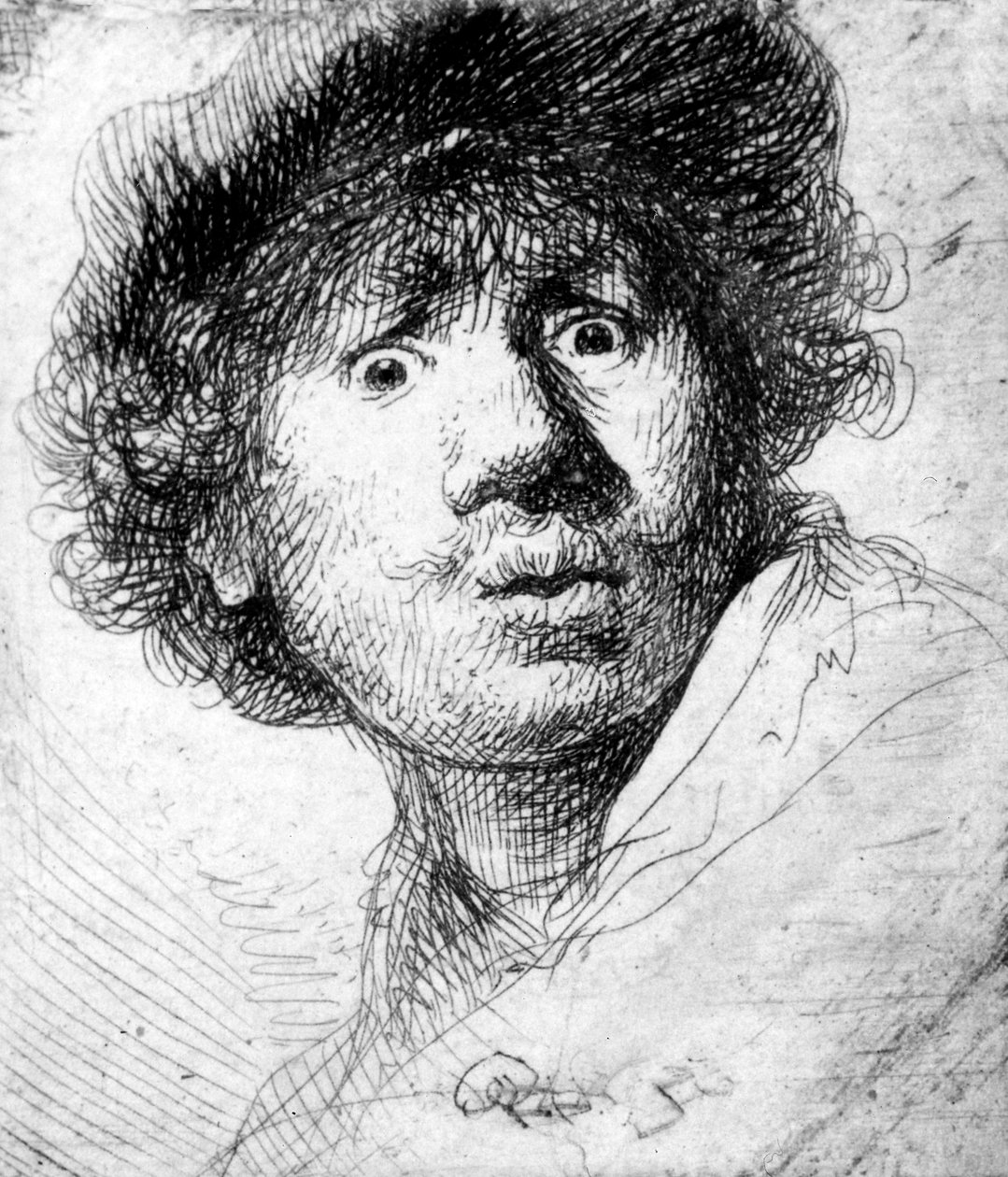 Auto-retrato, 1630 (gravura) de Rembrandt van Rijn