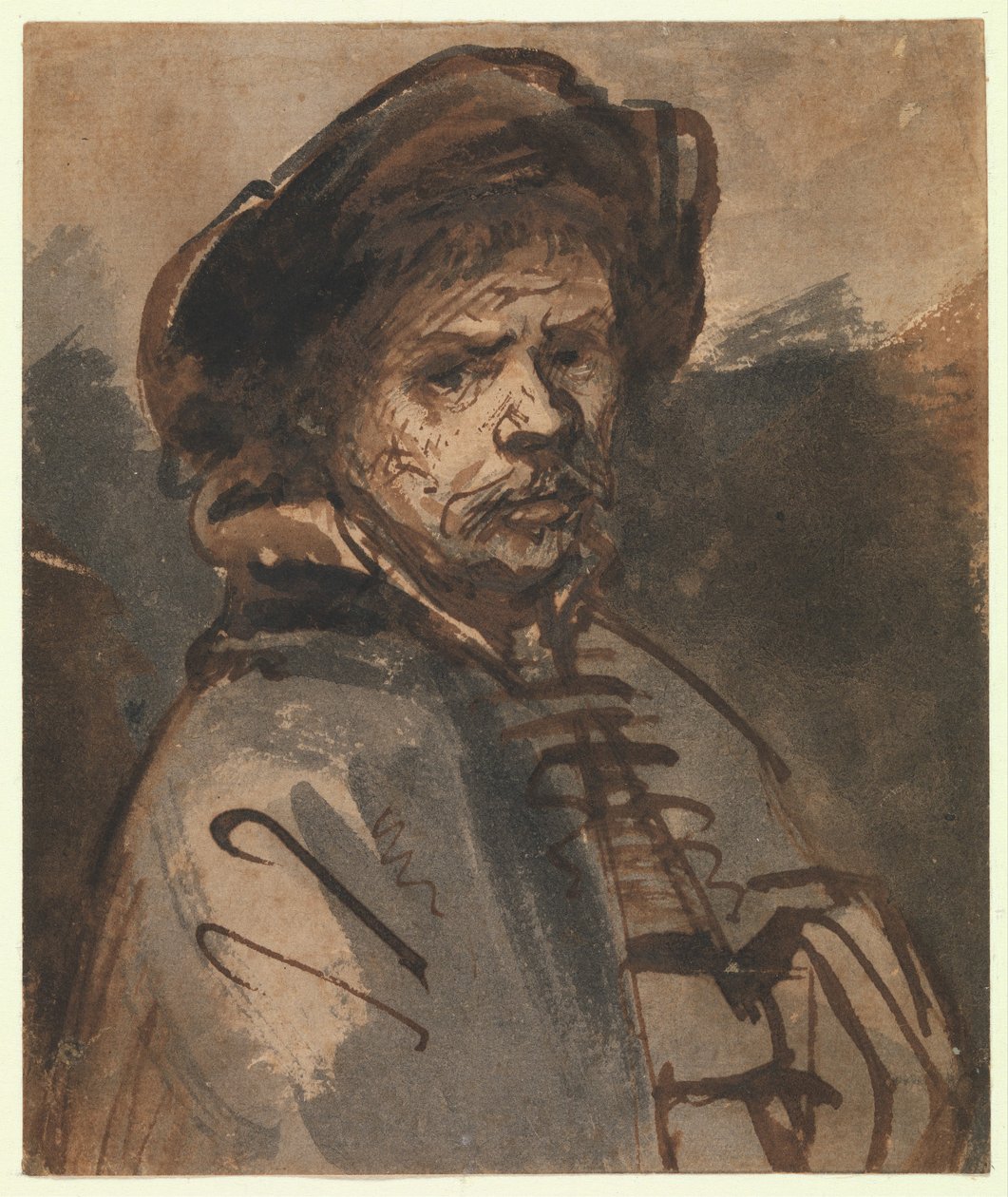Auto-retrato, 1635-40 (caneta e tinta marrom) de Rembrandt van Rijn