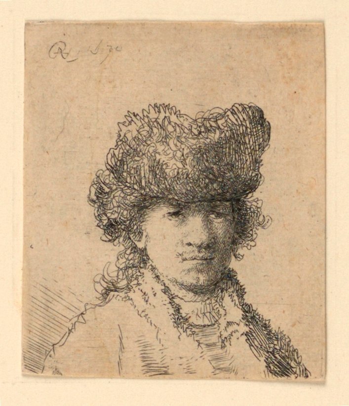 Autorretrato com gorro de pele: busto de Rembrandt van Rijn