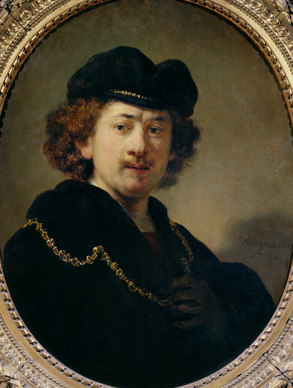Auto-retrato com chapéu e corrente de ouro, 1633 de Rembrandt van Rijn