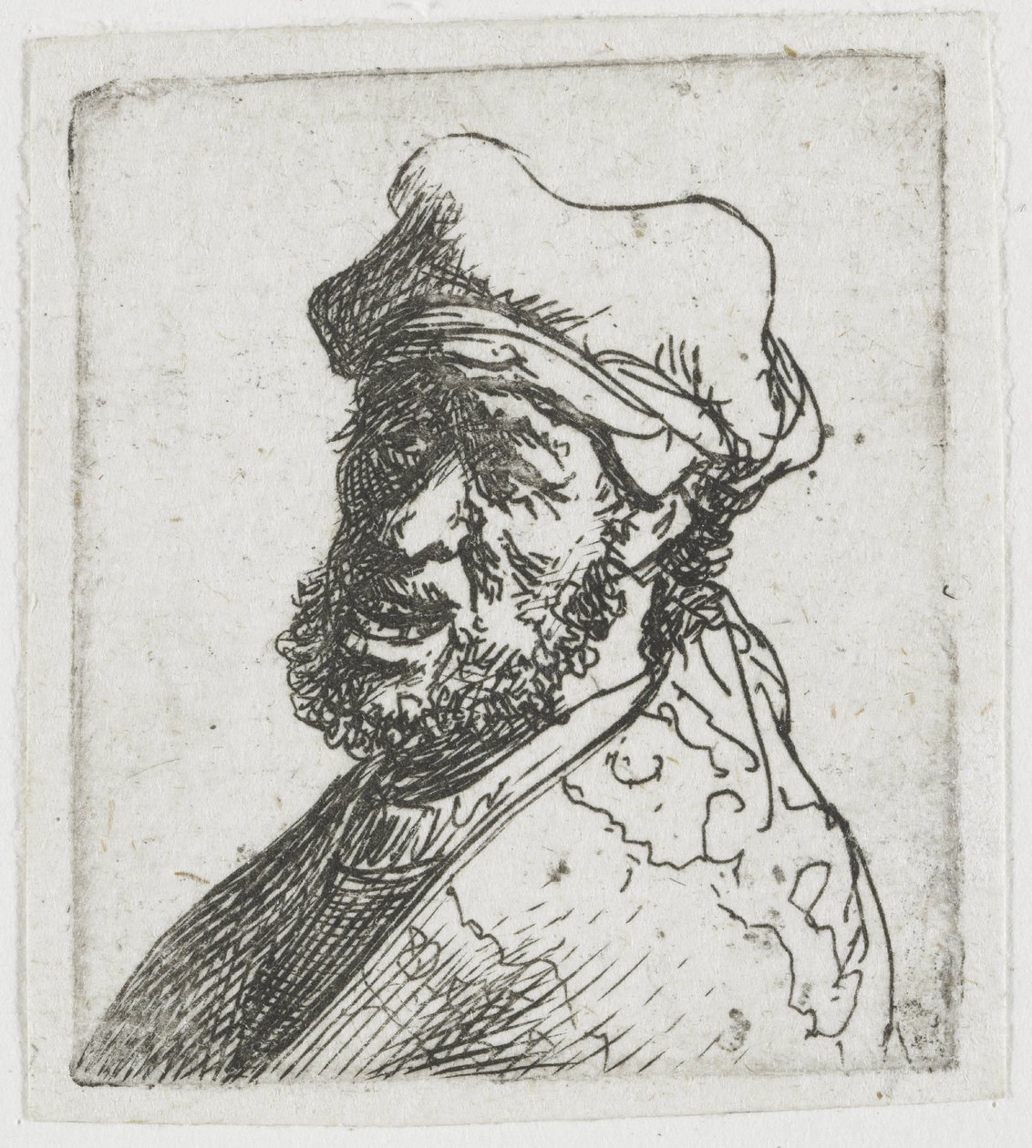Folha com estudos de cabeças masculinas: homem a gritar, três quartos à esquerda: busto de Rembrandt van Rijn