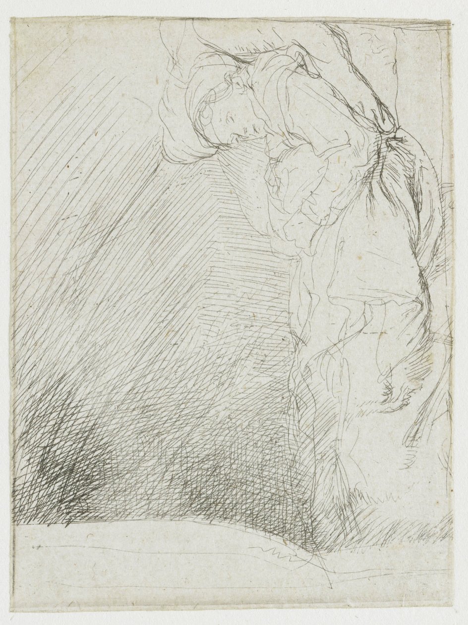 Folha com estudos, na qual aparece uma mulher doente deitada na cama de Rembrandt van Rijn