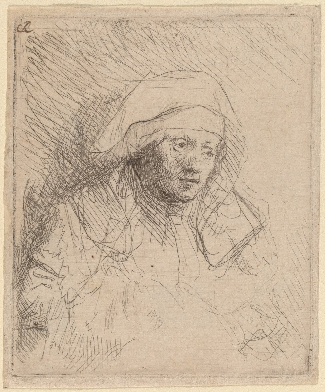 Mulher doente com um grande cocar branco (Saskia) de Rembrandt van Rijn
