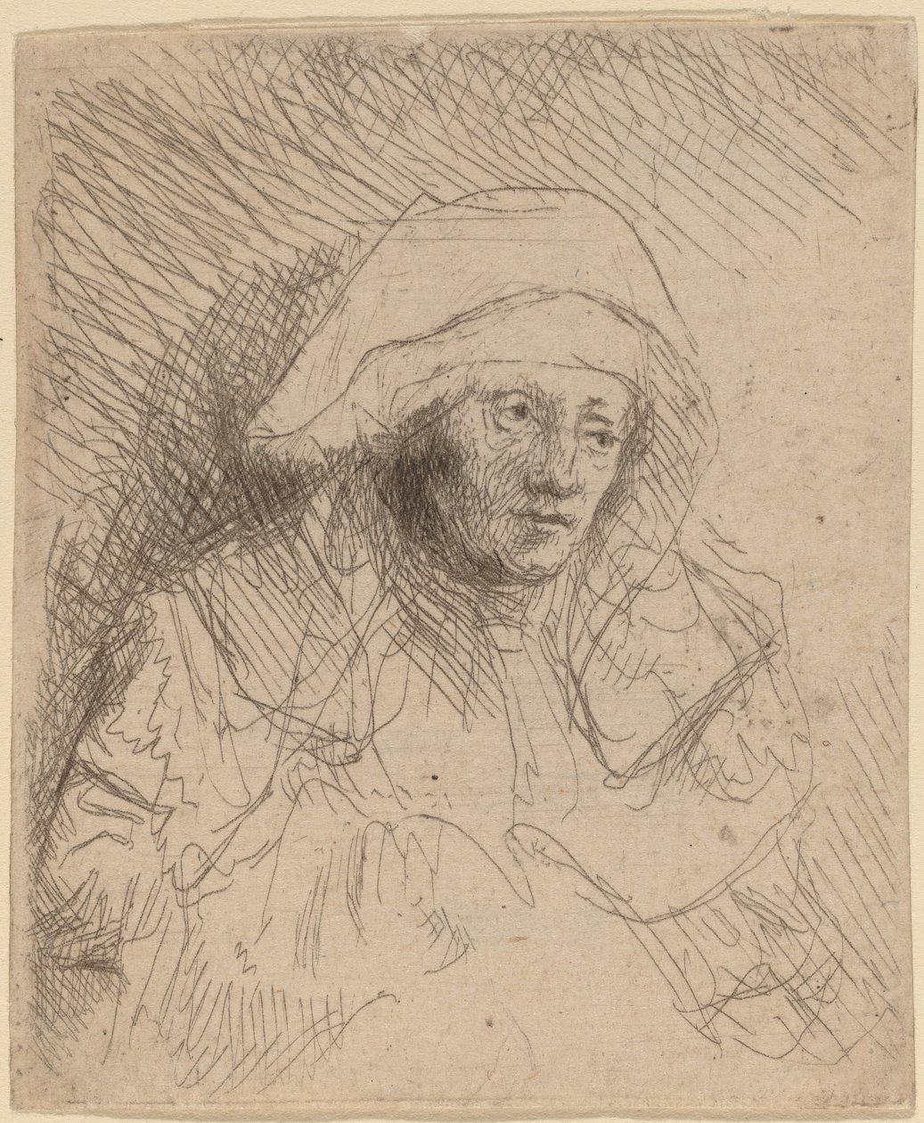 Mulher doente com um grande cocar branco (Saskia) de Rembrandt van Rijn