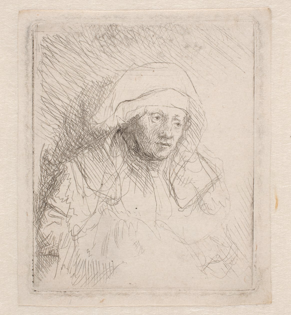 Mulher doente com um grande cocar branco (Saskia) de Rembrandt van Rijn