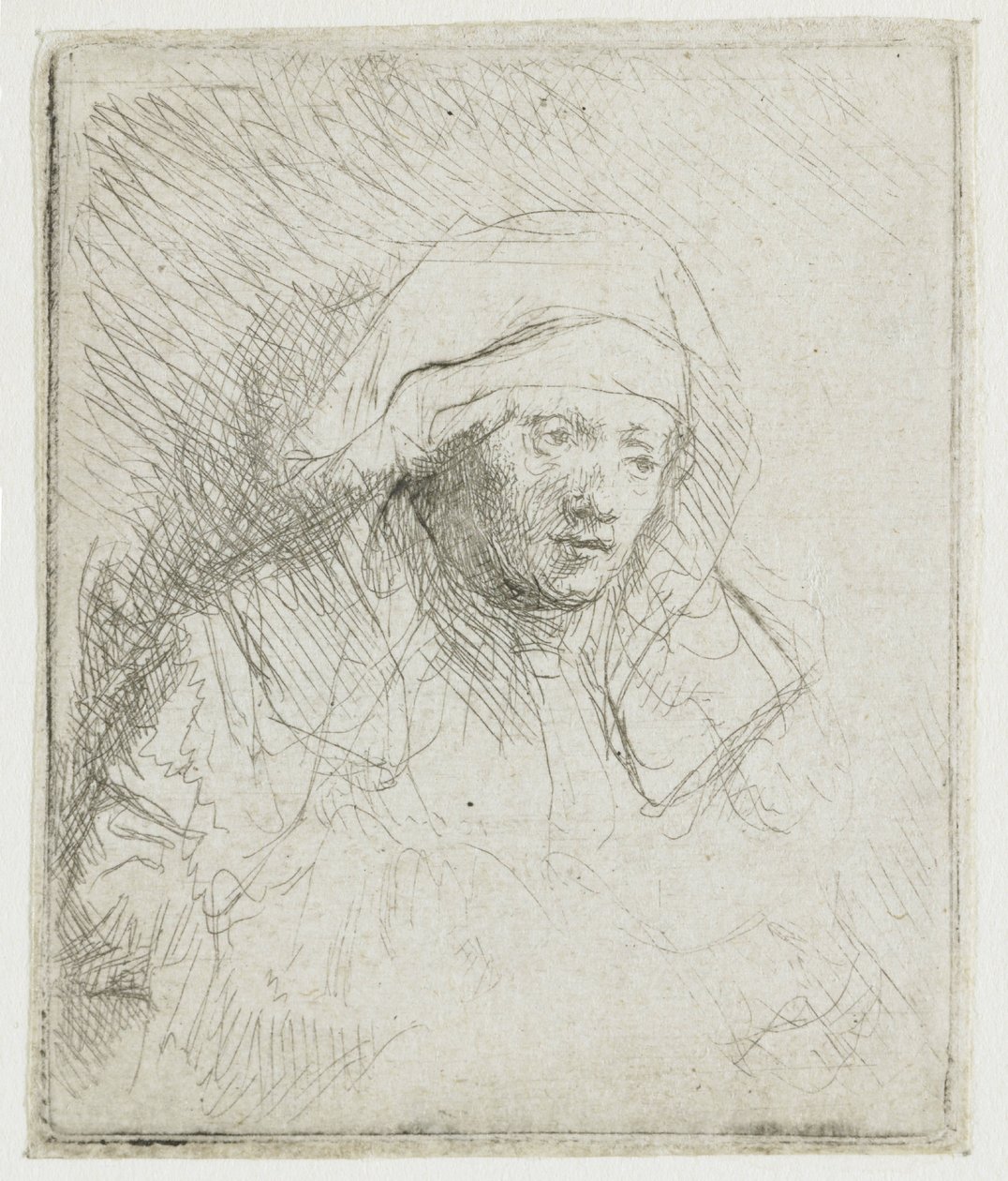 Mulher doente com um grande cocar branco (Saskia) de Rembrandt van Rijn