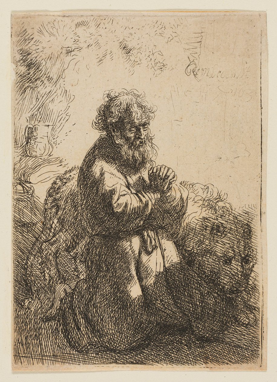 São Jerónimo Ajoelhado em Oração, Olhando para Baixo de Rembrandt van Rijn