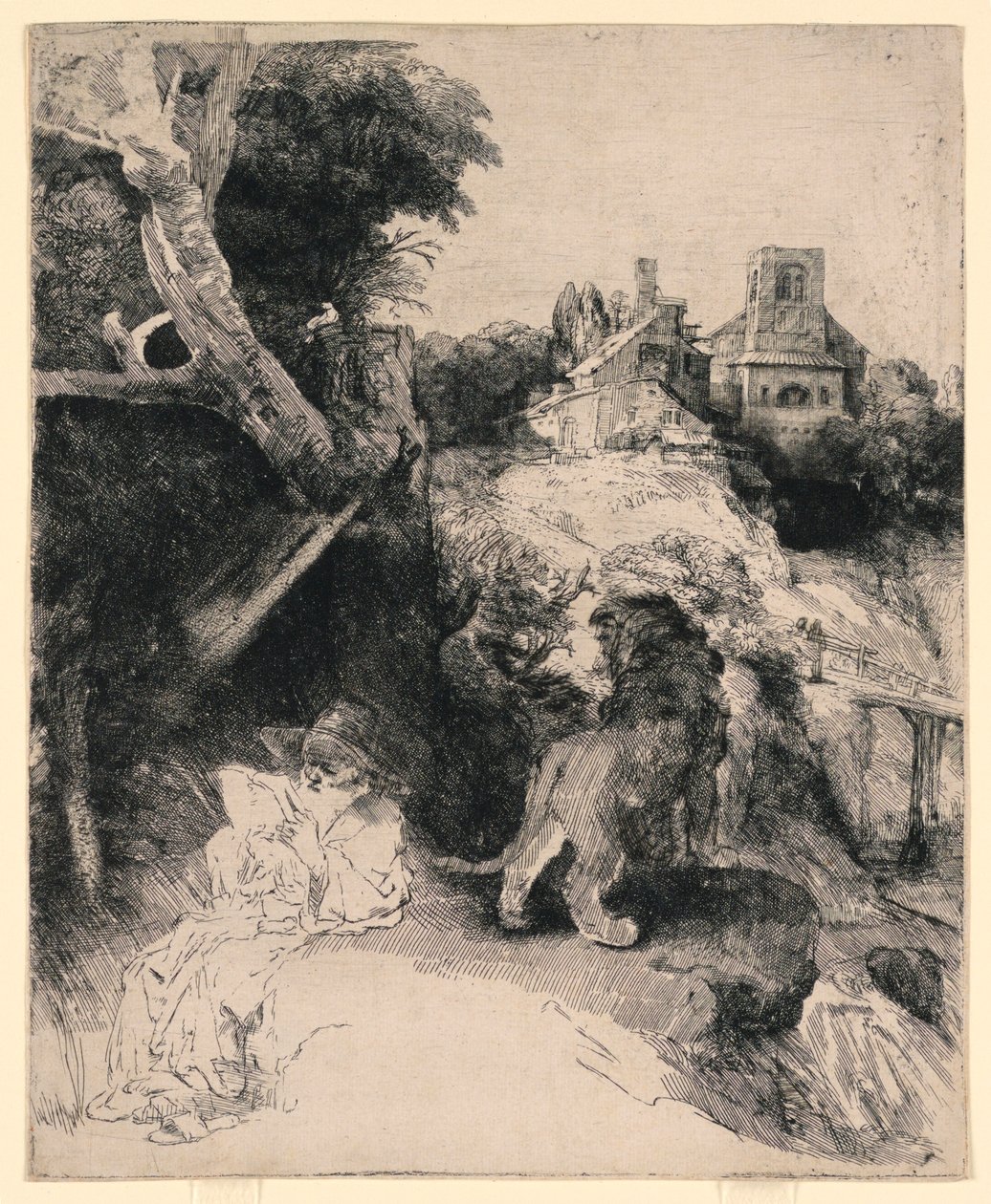 São Jerônimo lendo em uma paisagem italiana de Rembrandt van Rijn