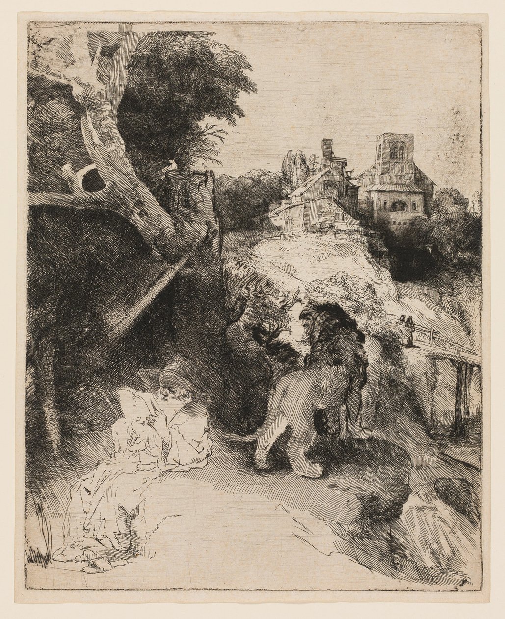 São Jerônimo lendo em uma paisagem italiana de Rembrandt van Rijn