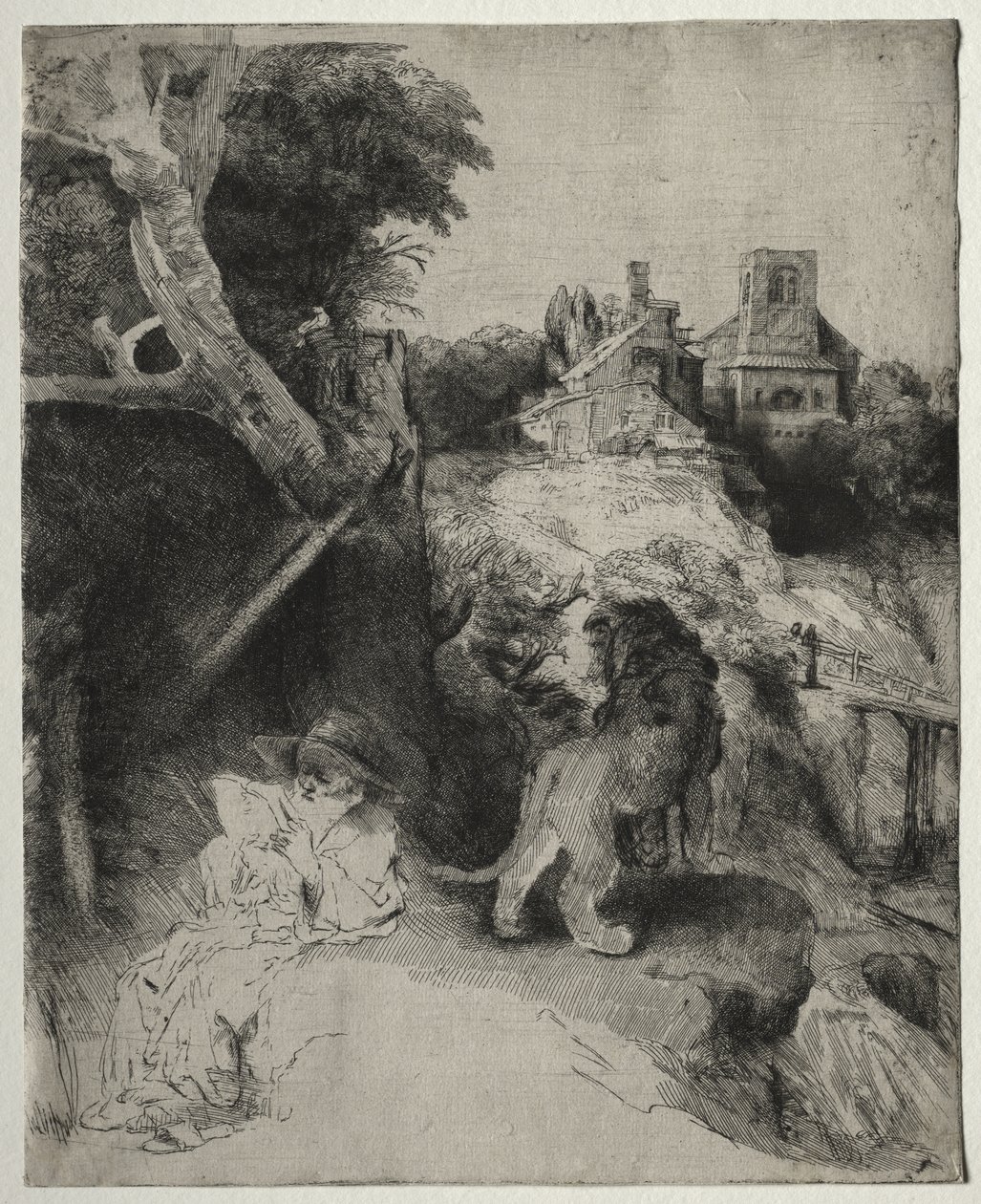São Jerônimo lendo em uma paisagem italiana de Rembrandt van Rijn