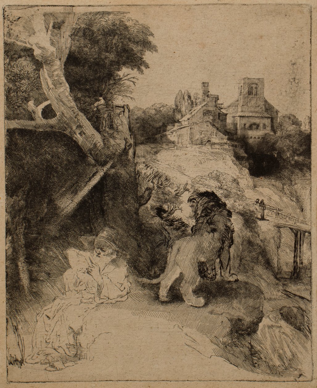 São Jerônimo lendo em uma paisagem italiana de Rembrandt van Rijn