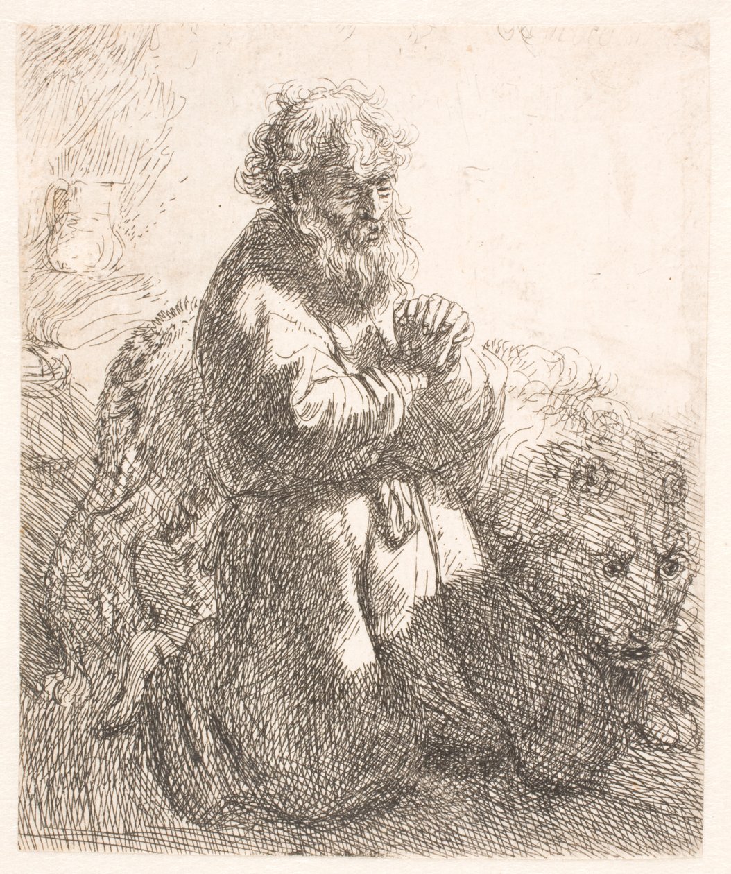 São Jerônimo ajoelhado em oração, olhando para baixo de Rembrandt van Rijn
