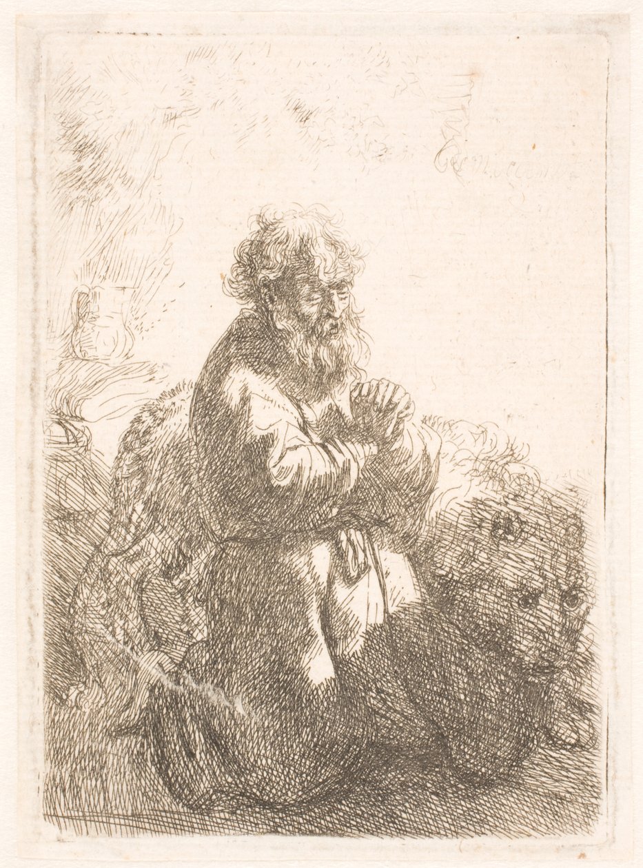 São Jerônimo ajoelhado em oração, olhando para baixo de Rembrandt van Rijn