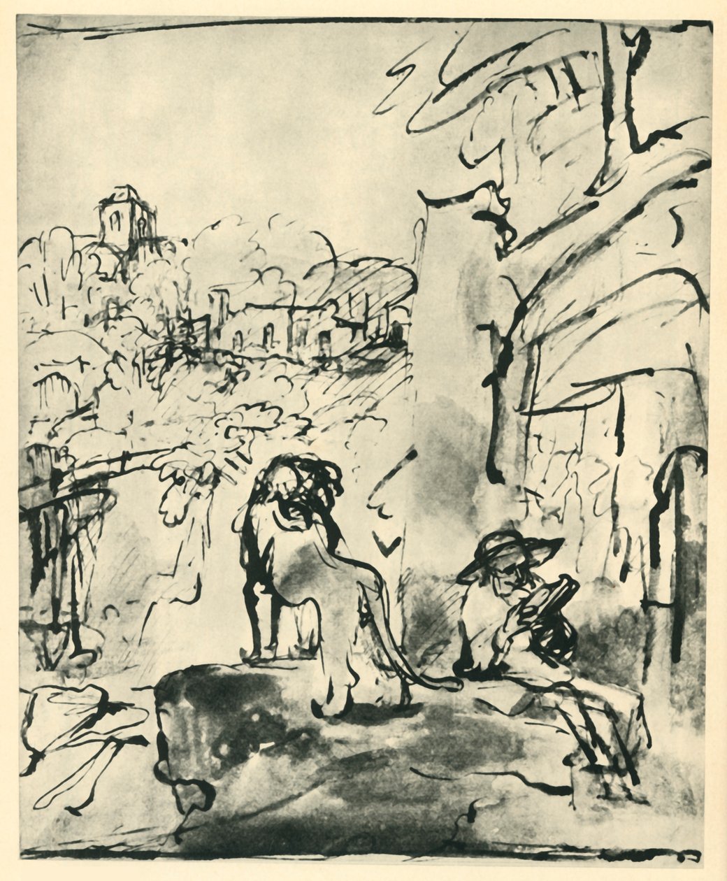 São Jerônimo lendo em uma paisagem, 1649, 1943. de Rembrandt van Rijn
