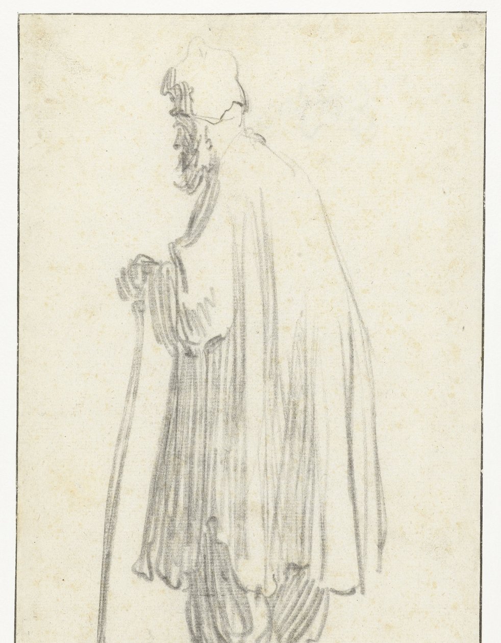 Homem de pé com um bastão, virado para a esquerda de Rembrandt van Rijn