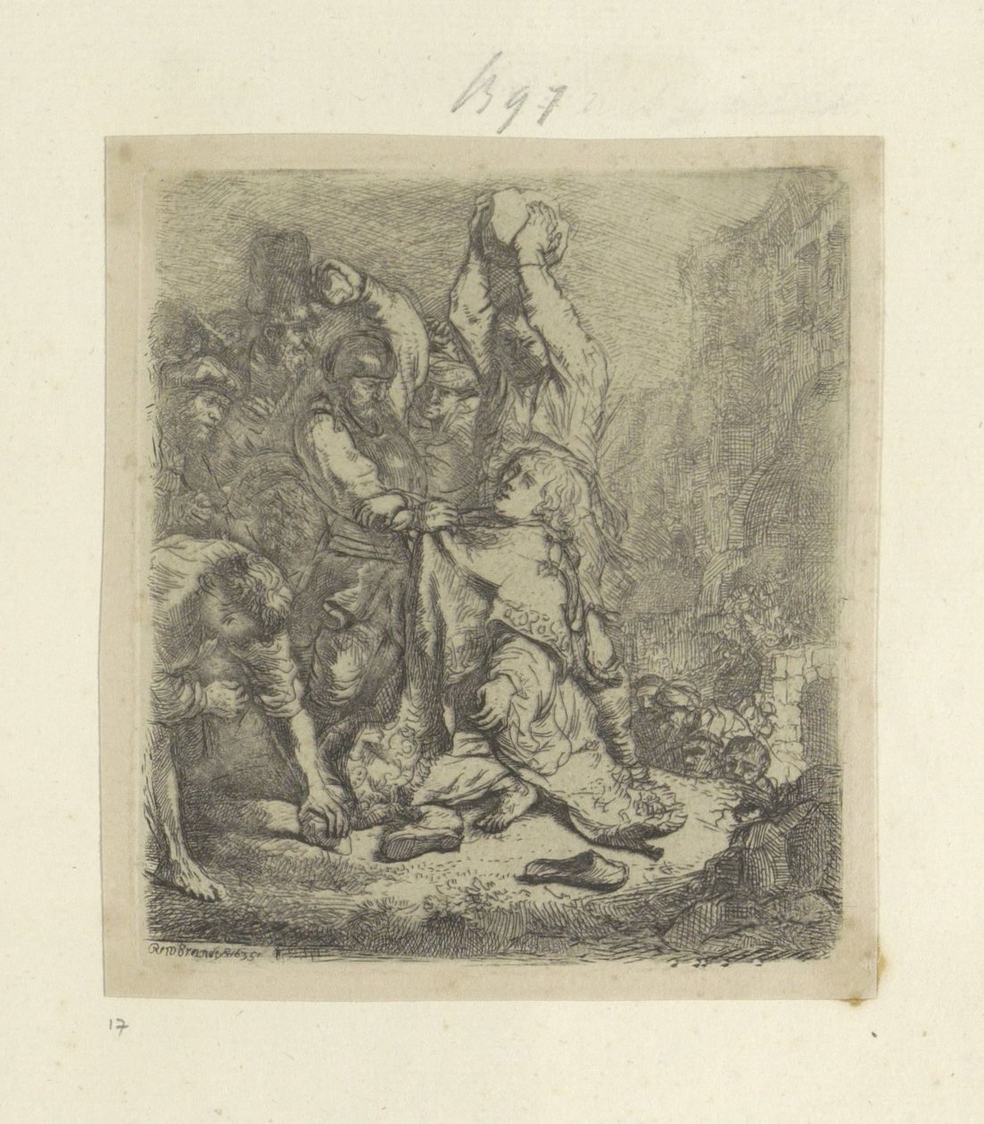 Steniging de Stefanus Coleção de oitenta e cinco gravuras originais (título da série) de Rembrandt van Rijn