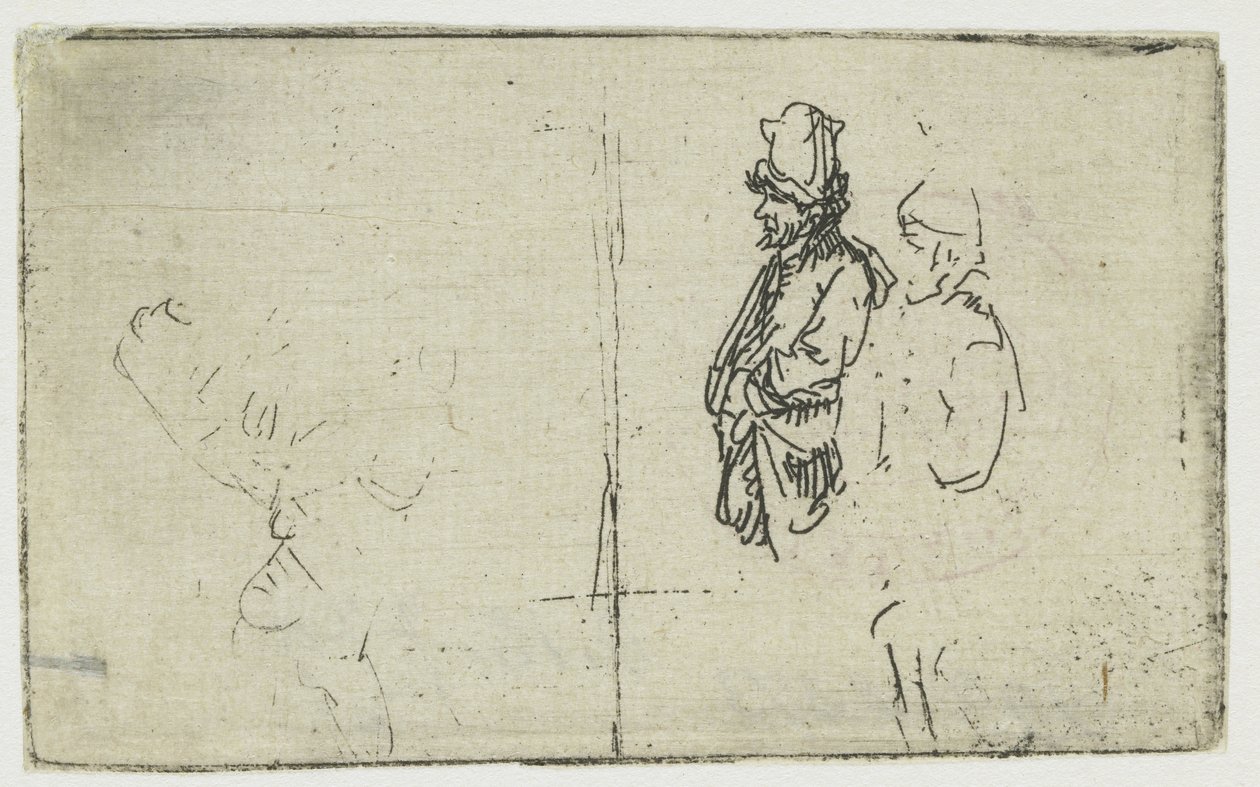 Folha de estudo com dois esboços, um dos quais representa dois camponeses de Rembrandt van Rijn