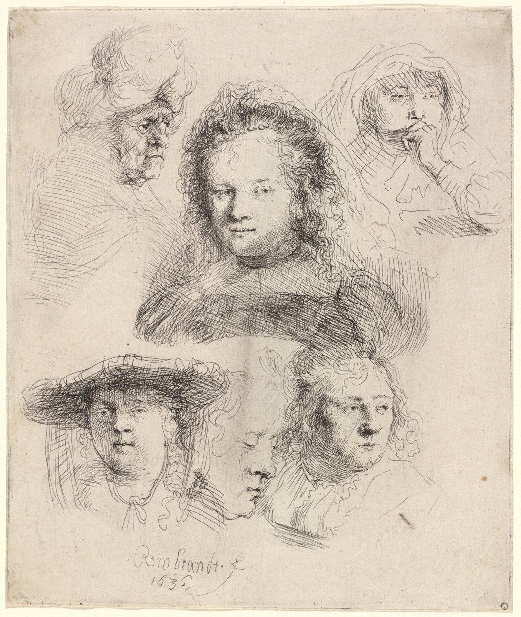 Estudos do Chefe de Saskia e outros de Rembrandt van Rijn