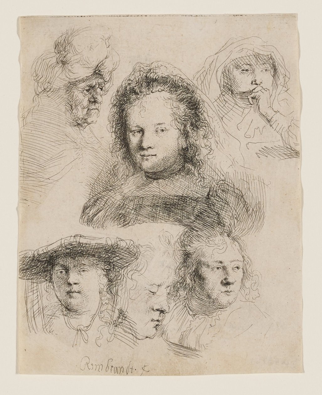 Estudos da cabeça de Saskia e outros de Rembrandt van Rijn