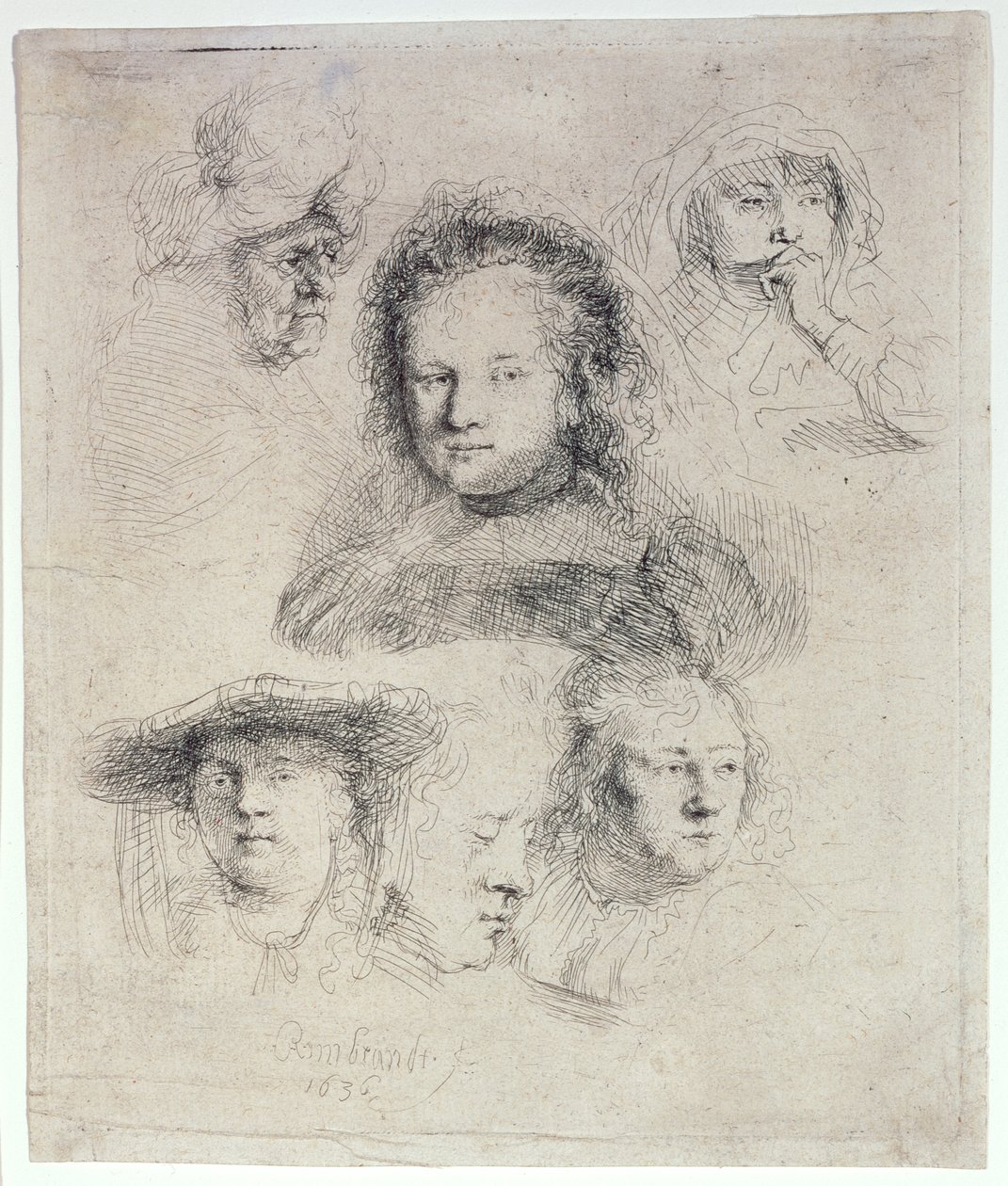 Estudos da cabeça de Saskia e outros de Rembrandt van Rijn