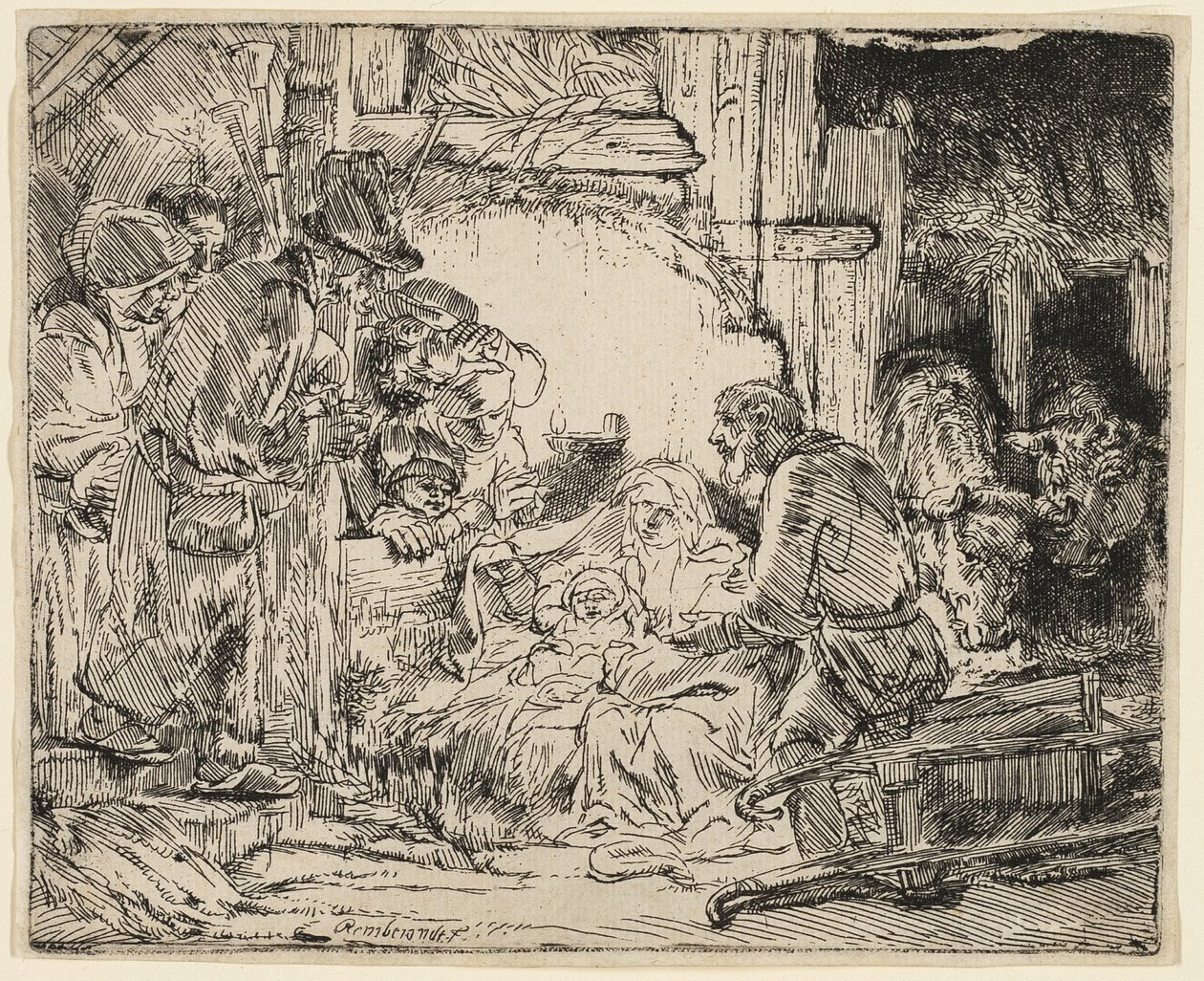A adoração dos pastores: com a lâmpada de Rembrandt van Rijn