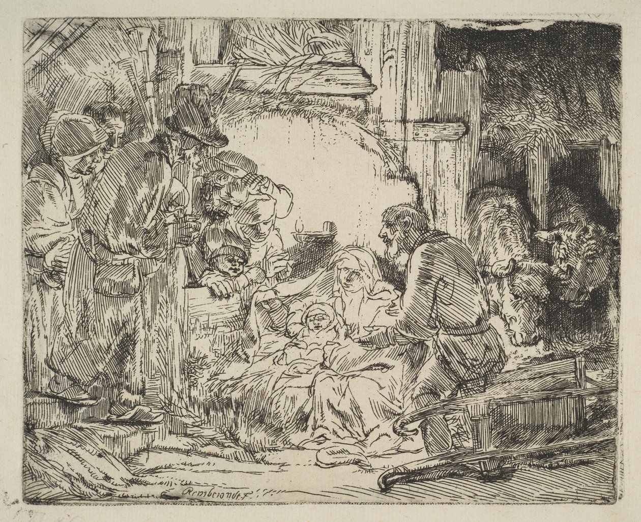 A Adoração dos Pastores, com a lâmpada, ca. 1654 de Rembrandt van Rijn