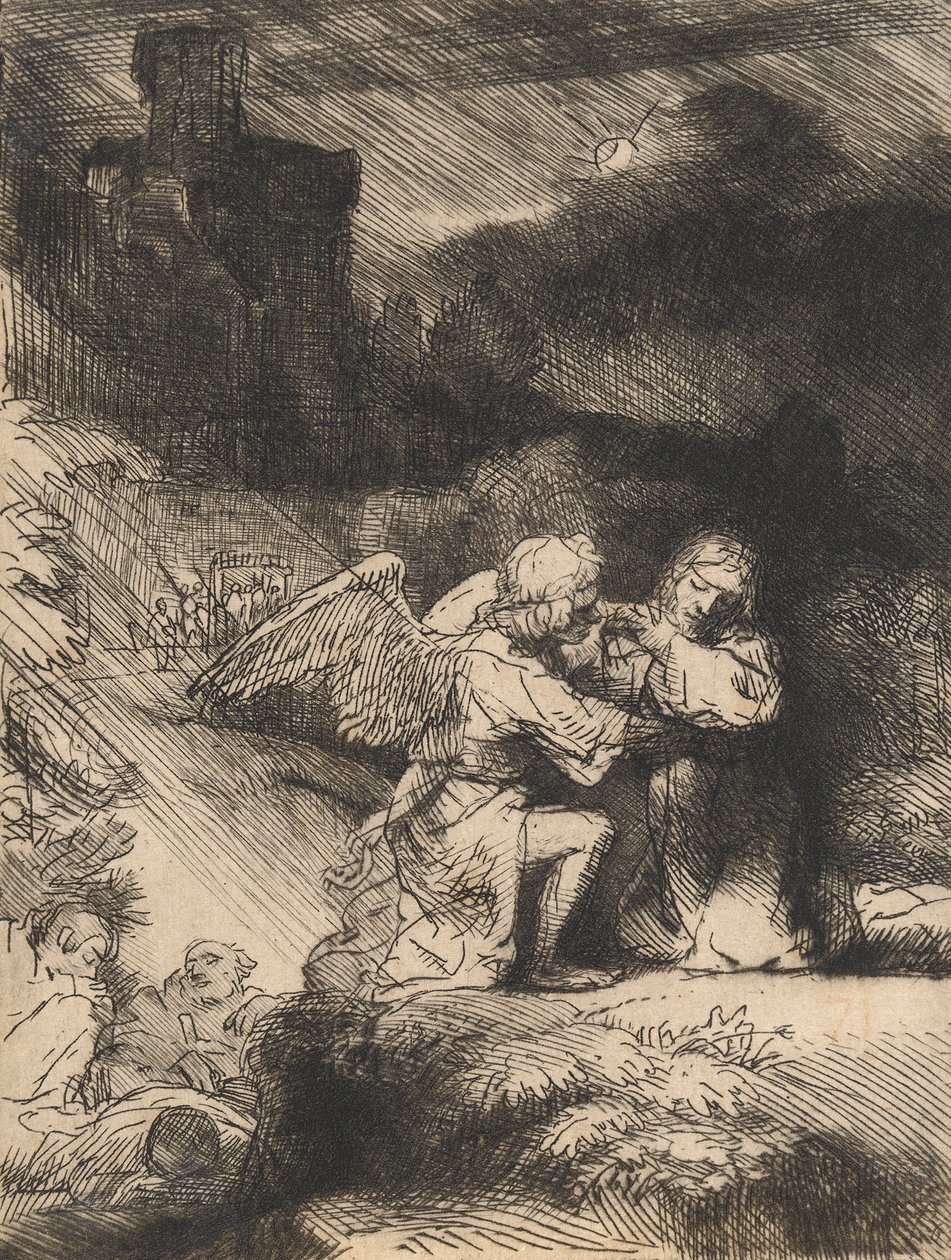 A Agonia no jardim, c.1657 (gravura e ponto de secagem) de Rembrandt van Rijn