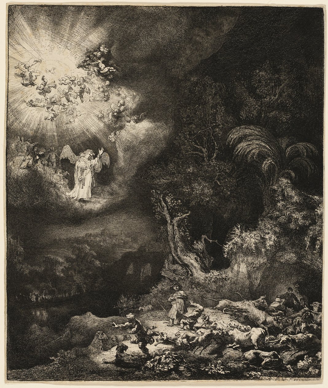 O Anjo Aparecendo aos Pastores de Rembrandt van Rijn