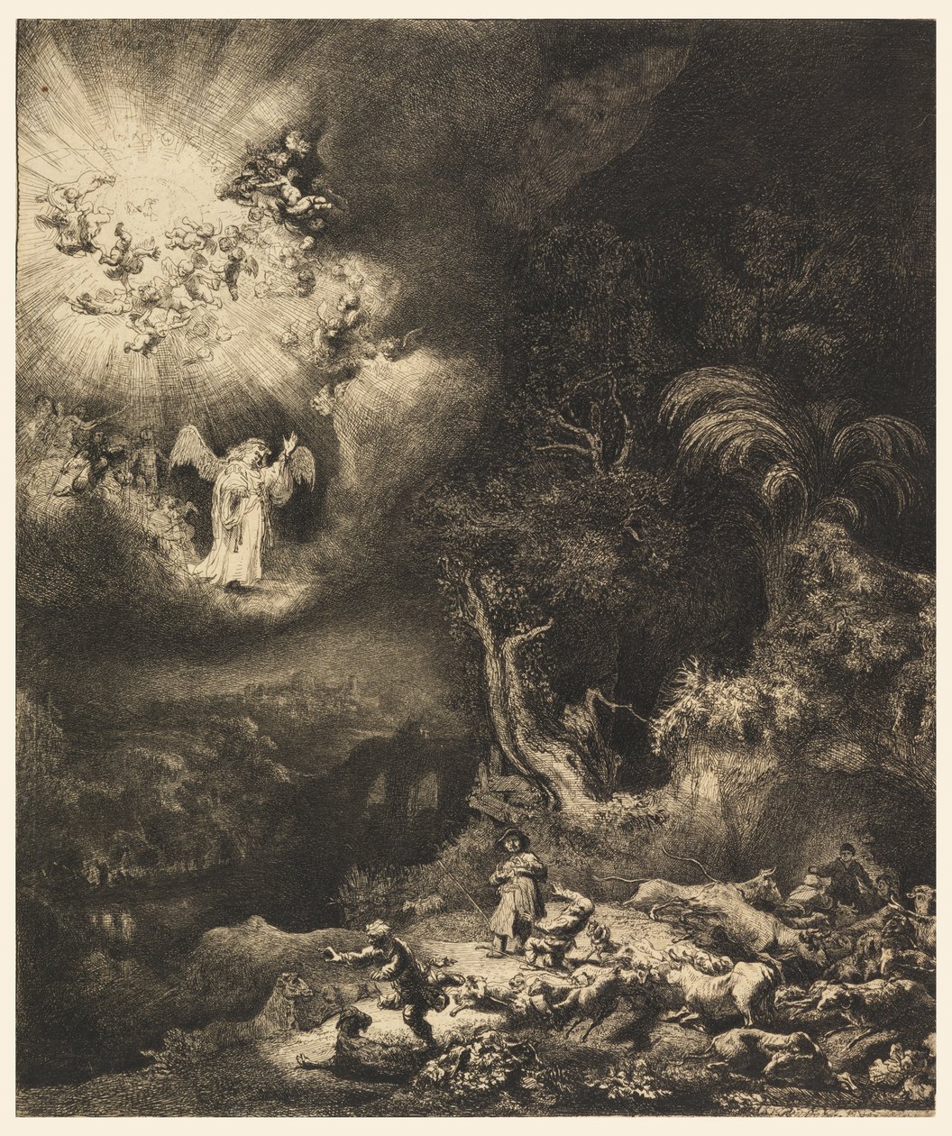 O Anjo Aparecendo aos Pastores de Rembrandt van Rijn