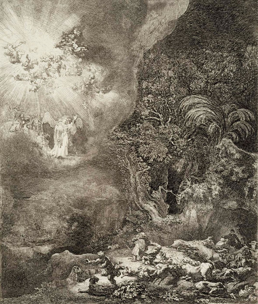 O anjo que apareceu aos pastores de Rembrandt van Rijn