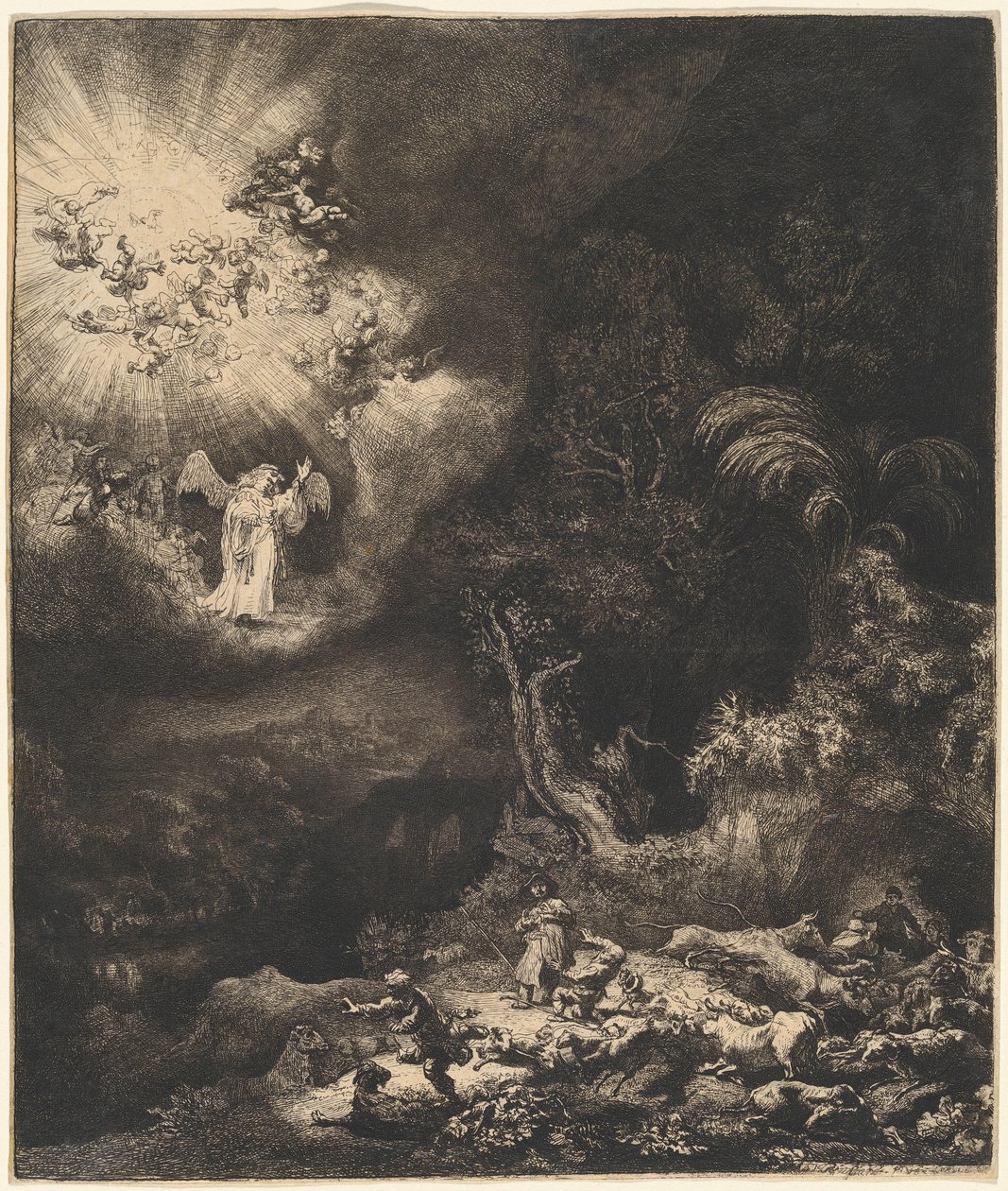 O anjo que apareceu aos pastores de Rembrandt van Rijn